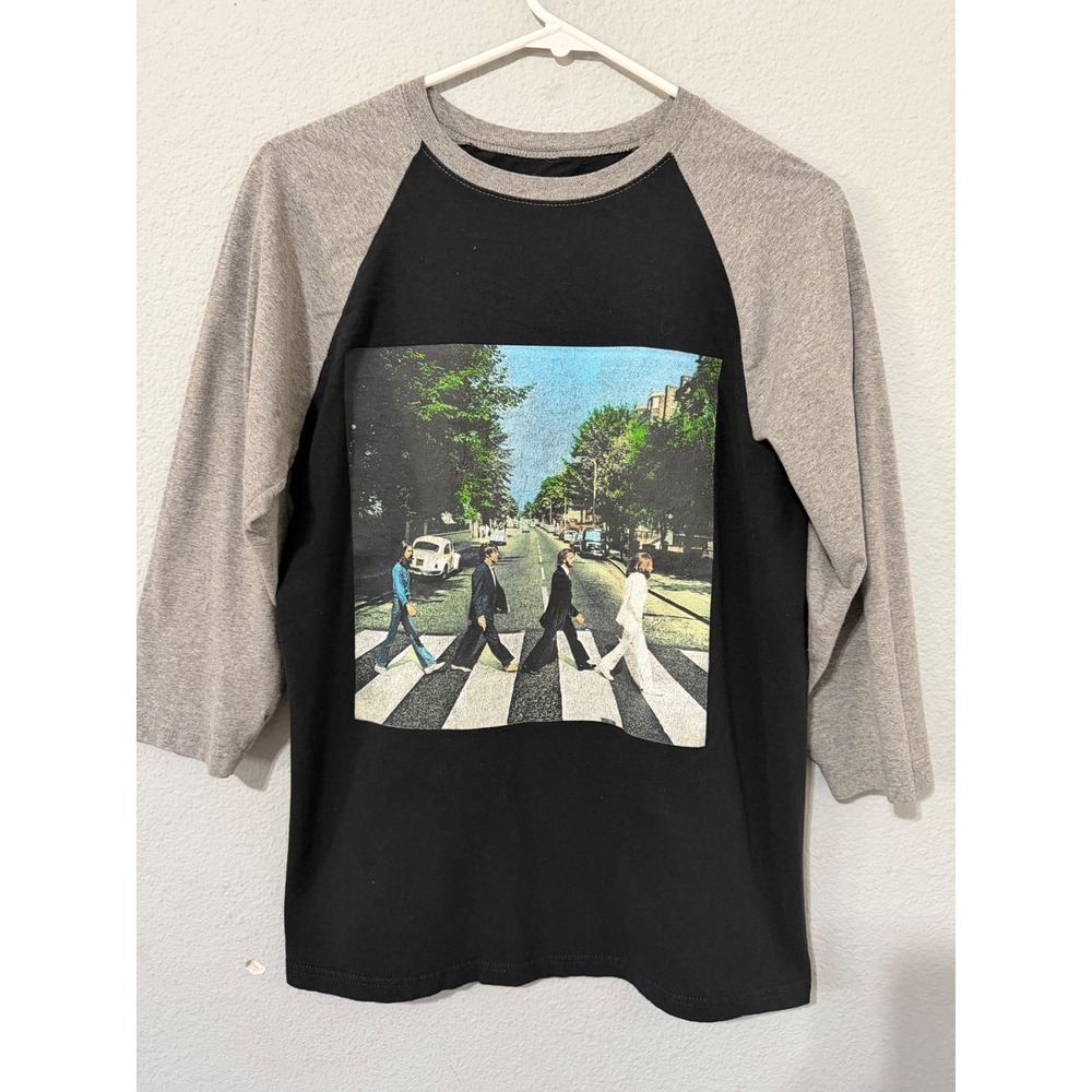The Beatles Abbey Road Graphic Baseball Tee S Black Grey 3/4 Sleeve Raglan